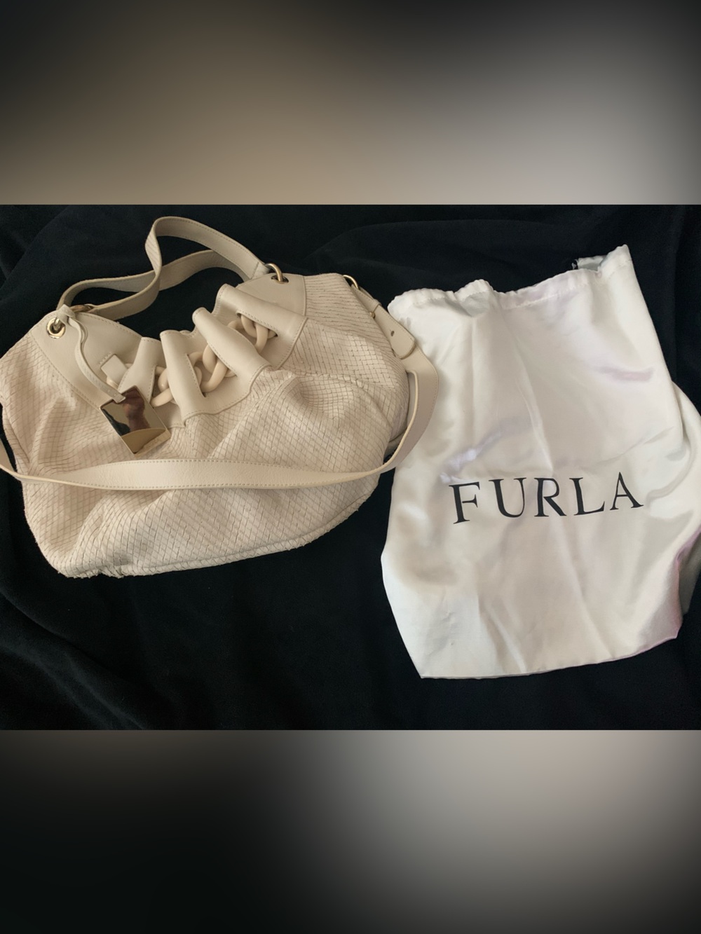 Furla Cream Shoulder Bag with Gold Hardware